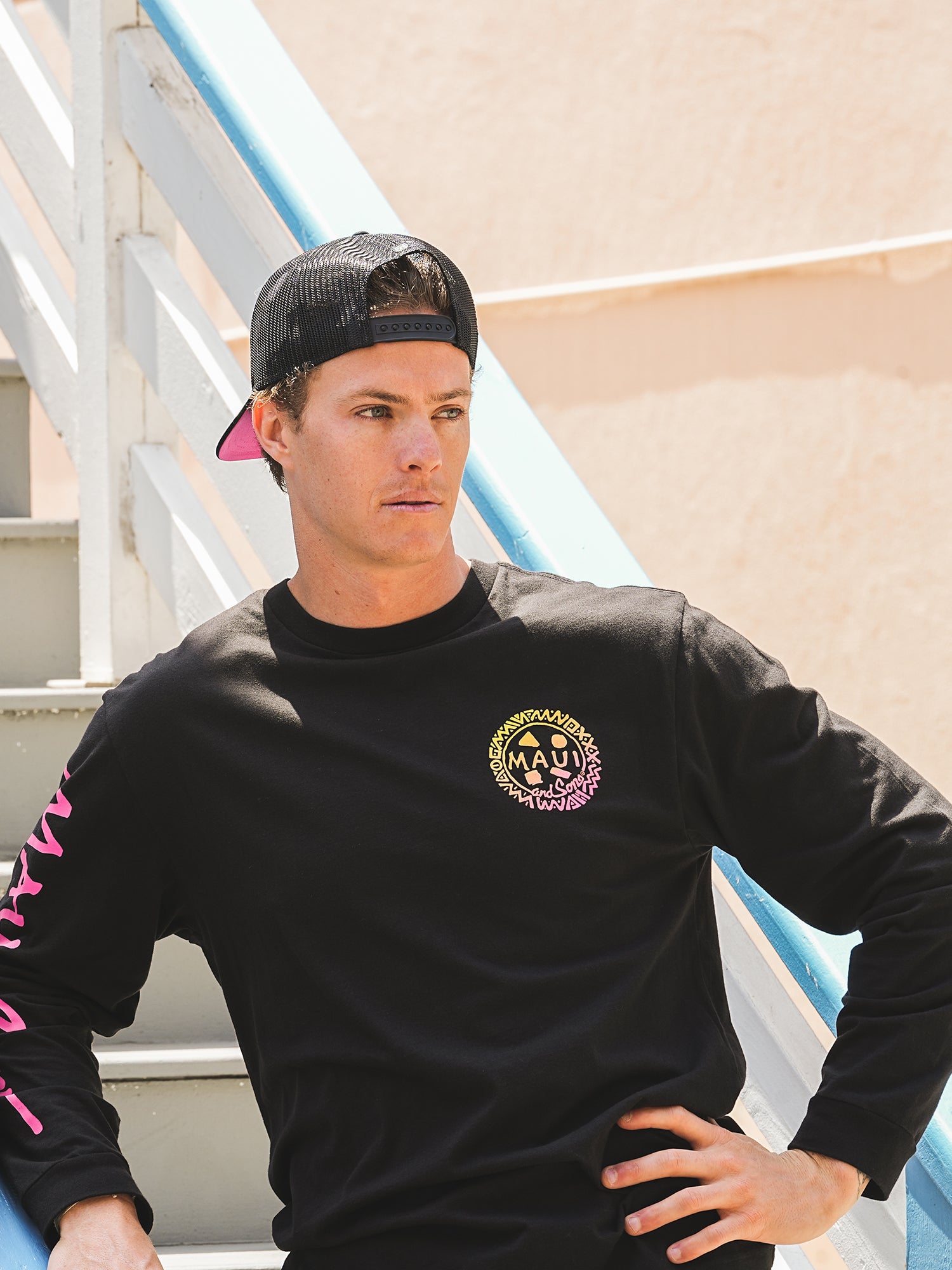 Maui and Sons Island Cookie Long Sleeve maglia nera cotone