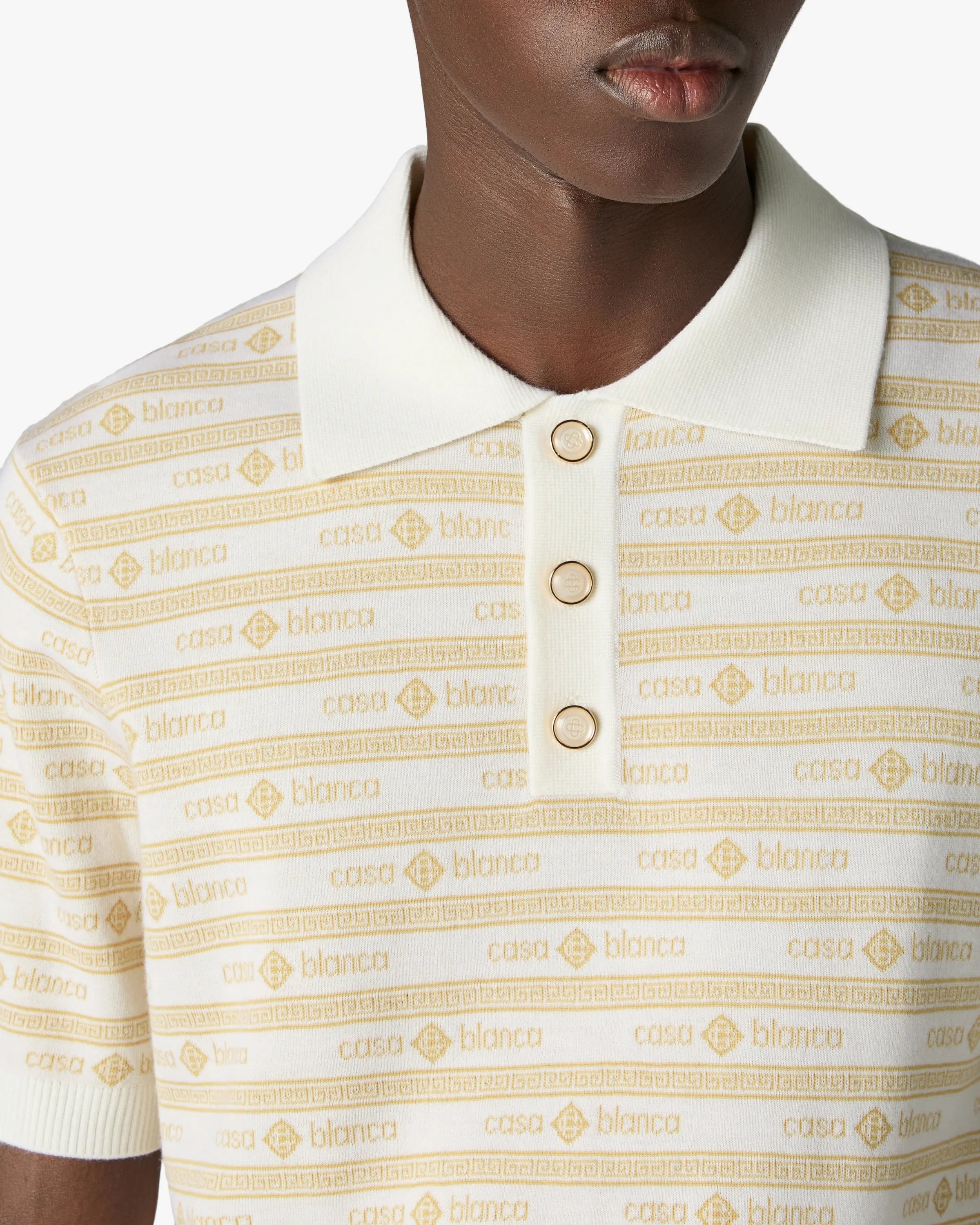 Casablanca Logo polo uomo beige lana merino
