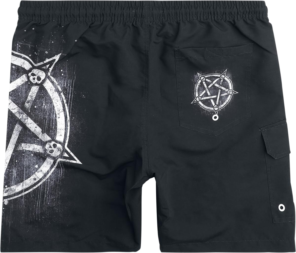 Gothicana by EMP Pantaloncini Mare Neri Stampa Pentagramma