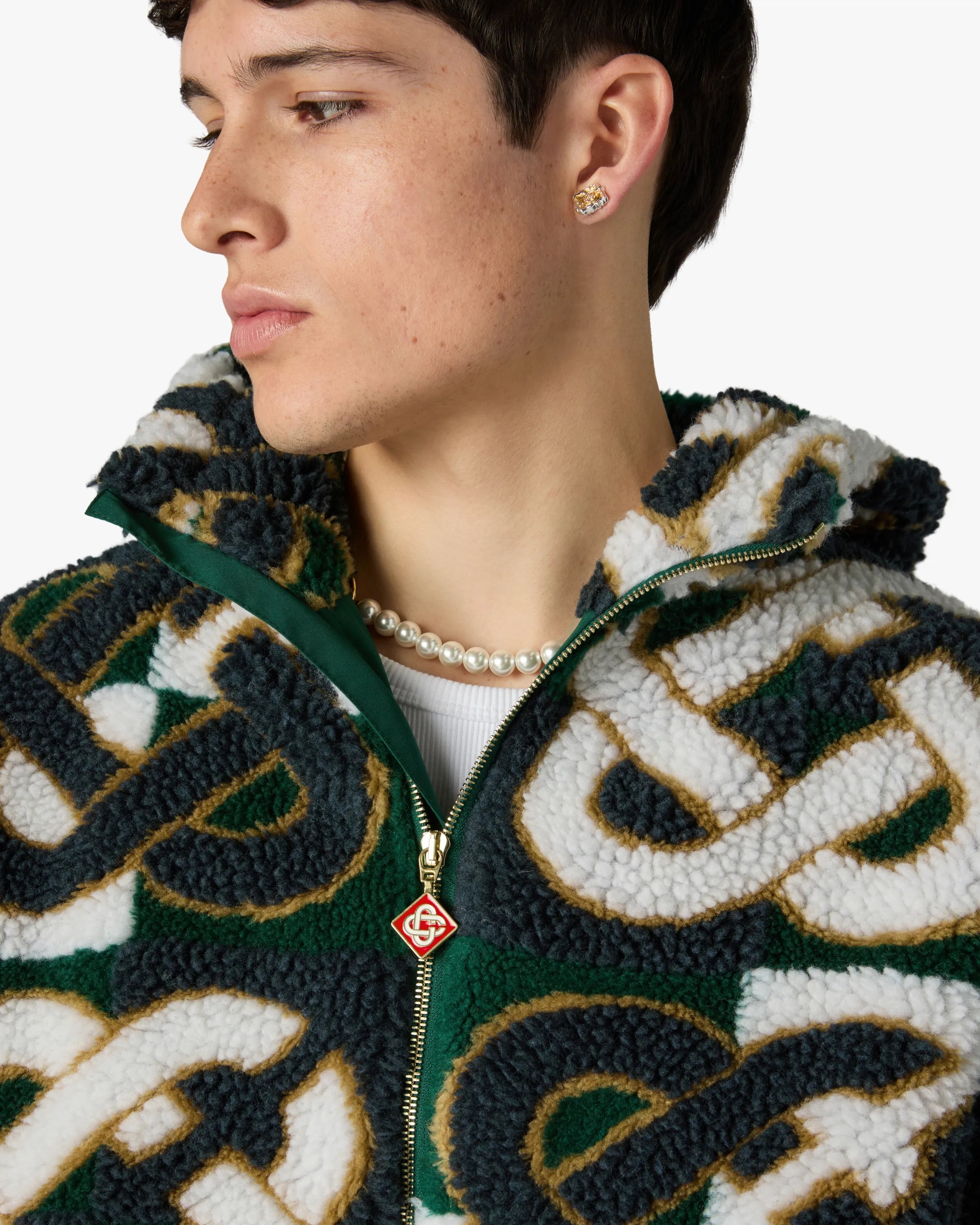 Casablanca Check Monogram giacca fleece uomo verde navy