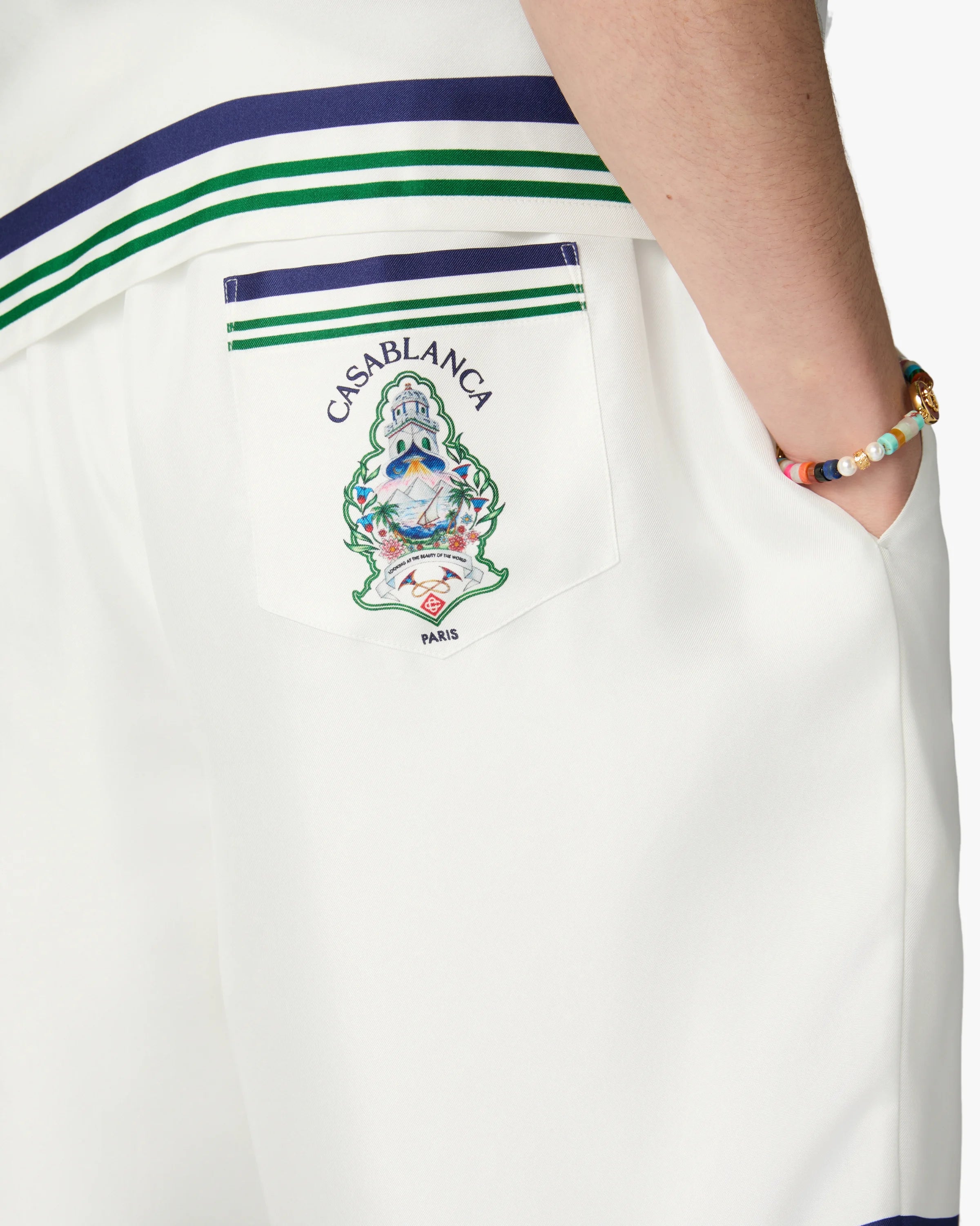 Casablanca Hotel Emblem shorts uomo bianchi seta