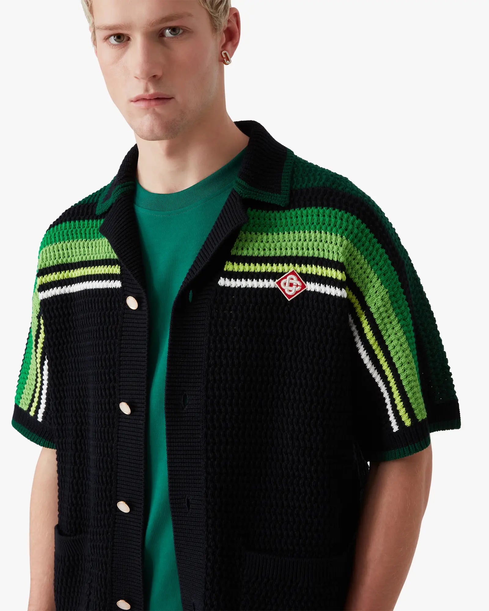 Casablanca Striped Crochet camicia nera verde cotone