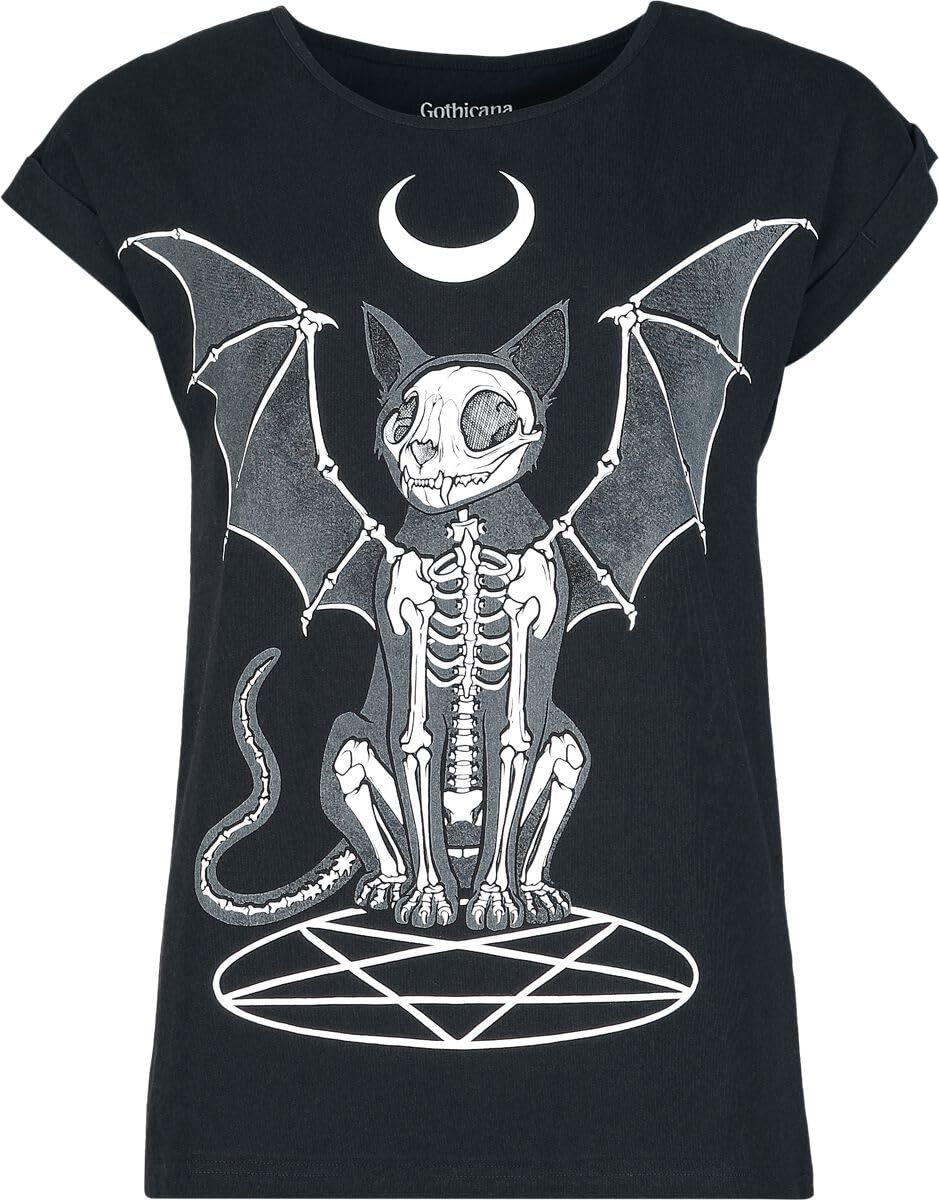 Gothicana by EMP Gatto Glow t-shirt nera effetto buio