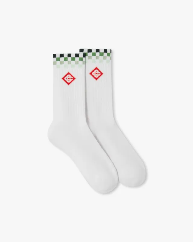Casablanca Green Checkers calzini crew bianchi cotone riciclato