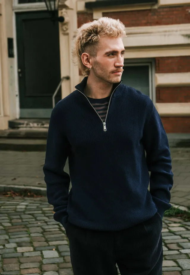 Recolution Helantium maglione blu navy cotone bio