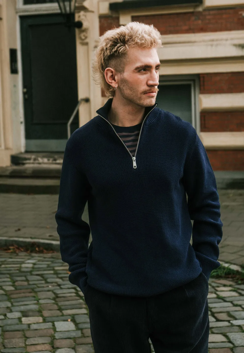 Recolution Helantium maglione blu navy cotone bio