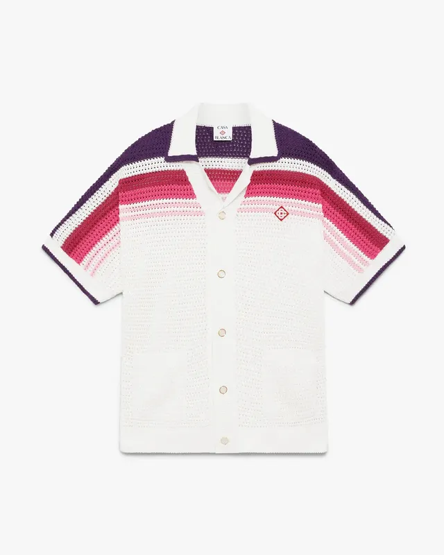 Casablanca Stripe camicia crochet bianca rosa taglia M