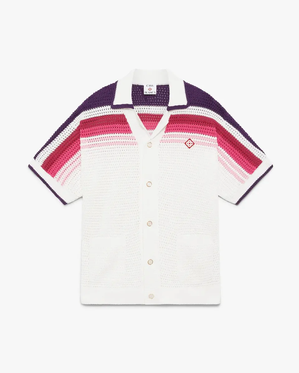 Casablanca Stripe camicia crochet bianca rosa taglia M