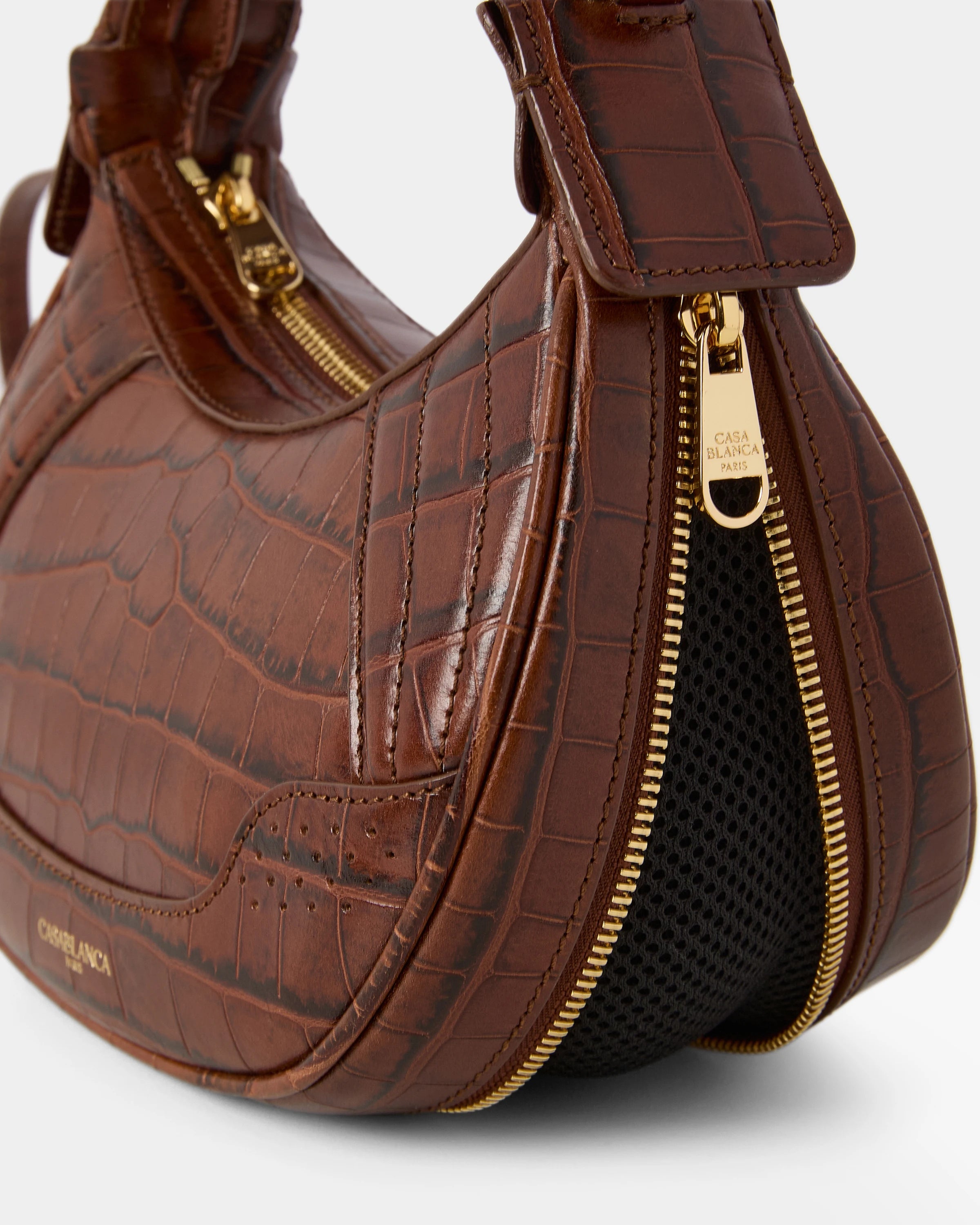 Casablanca Biker borsa pelle marrone stampa coccodrillo