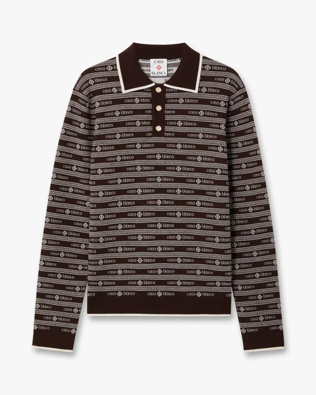 Casablanca Knit Logo polo lana marrone manica lunga