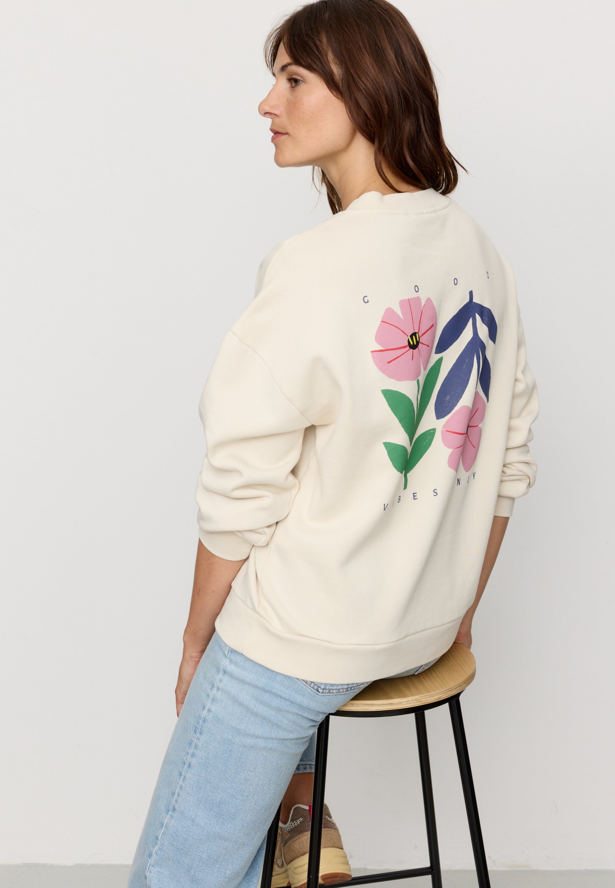 Recolution Nerine Good Vibes felpa bianco cotone bio