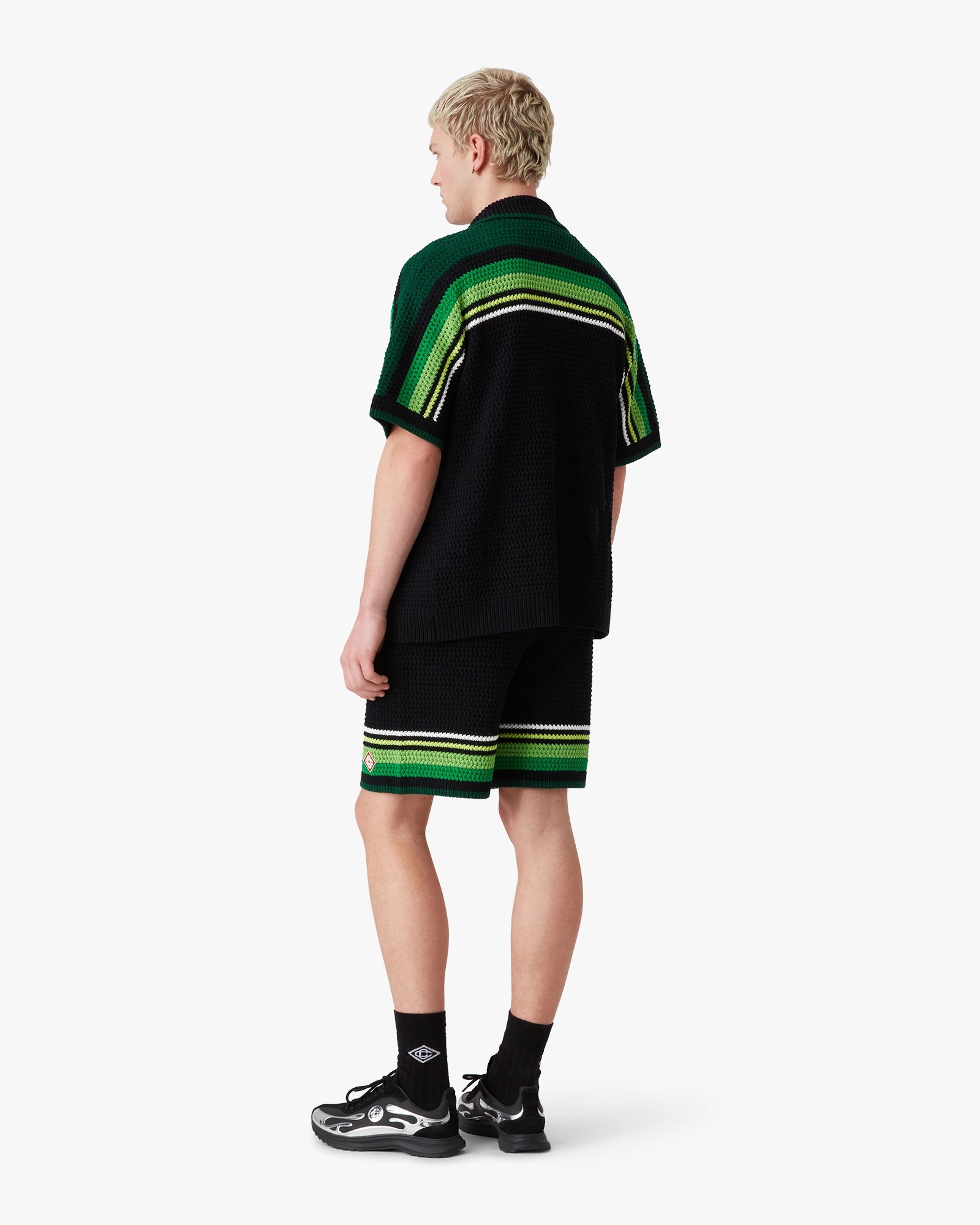 Casablanca Striped Crochet camicia nera verde cotone
