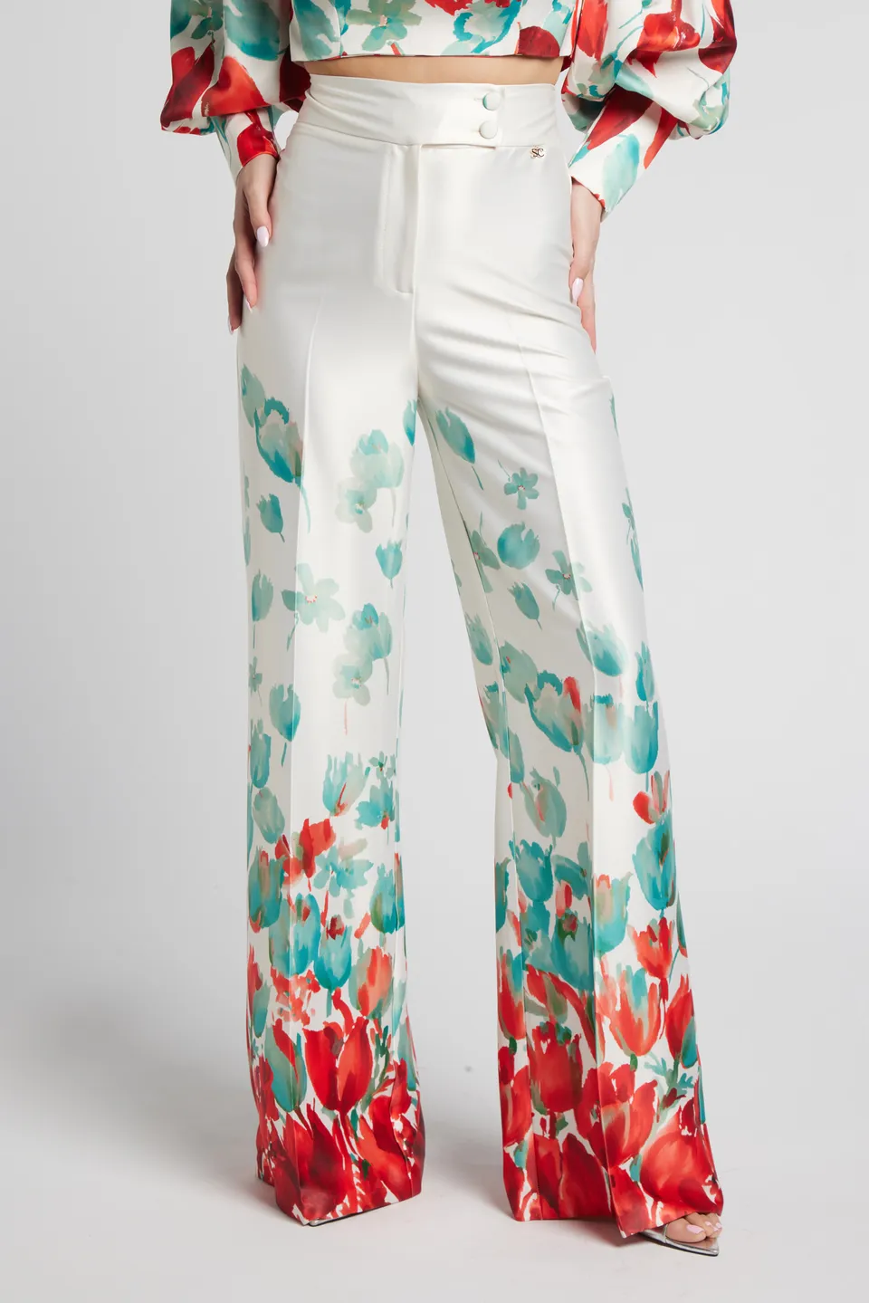 Sarah Chole Pantalone 20714 Raso Stampato Elasticizzato