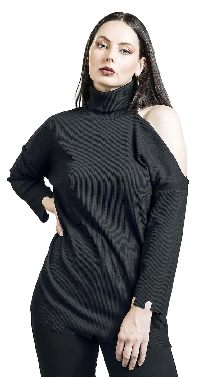 Gothicana by EMP Maglia Nera Maniche Lunghe Look Usurato S