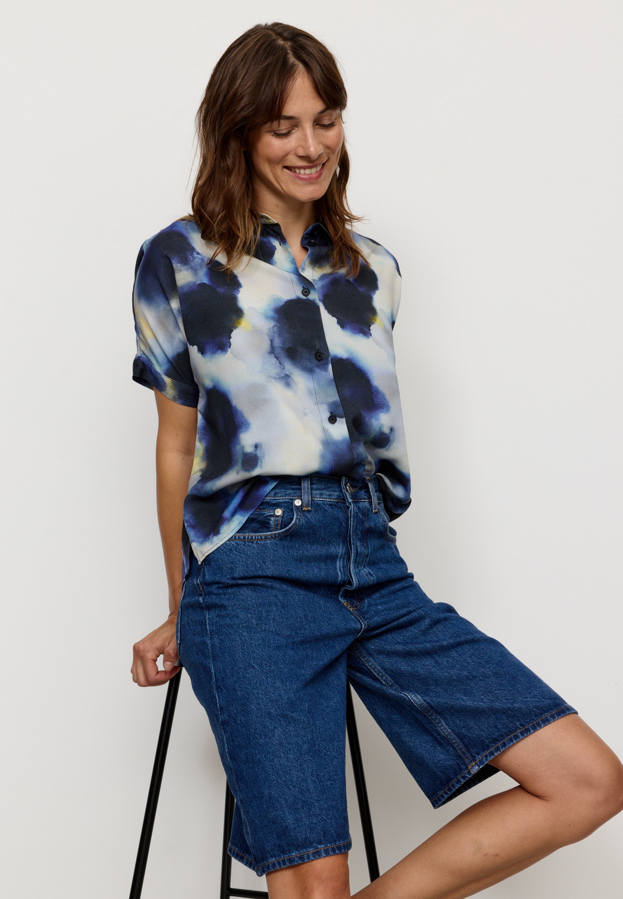 Recolution Lotus Waterdrop blusa donna blu viscosa