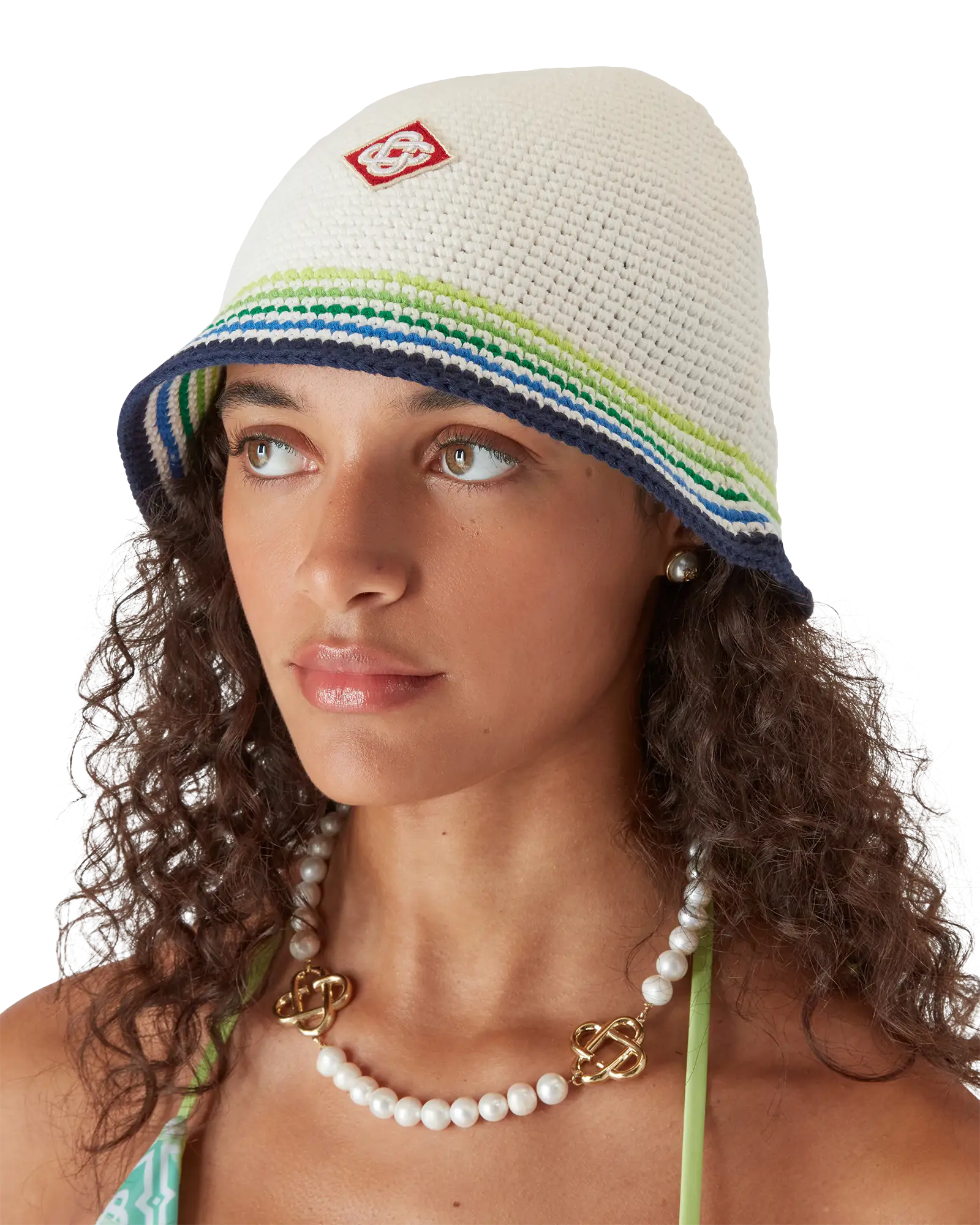 Casablanca Stripe Crochet cappello bucket bianco verde