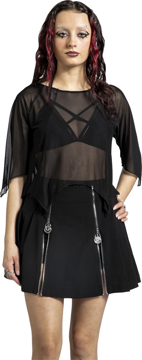Gothicana Vailed in Darkness Bat Shape Mesh-Shirt t-shirt nera rete