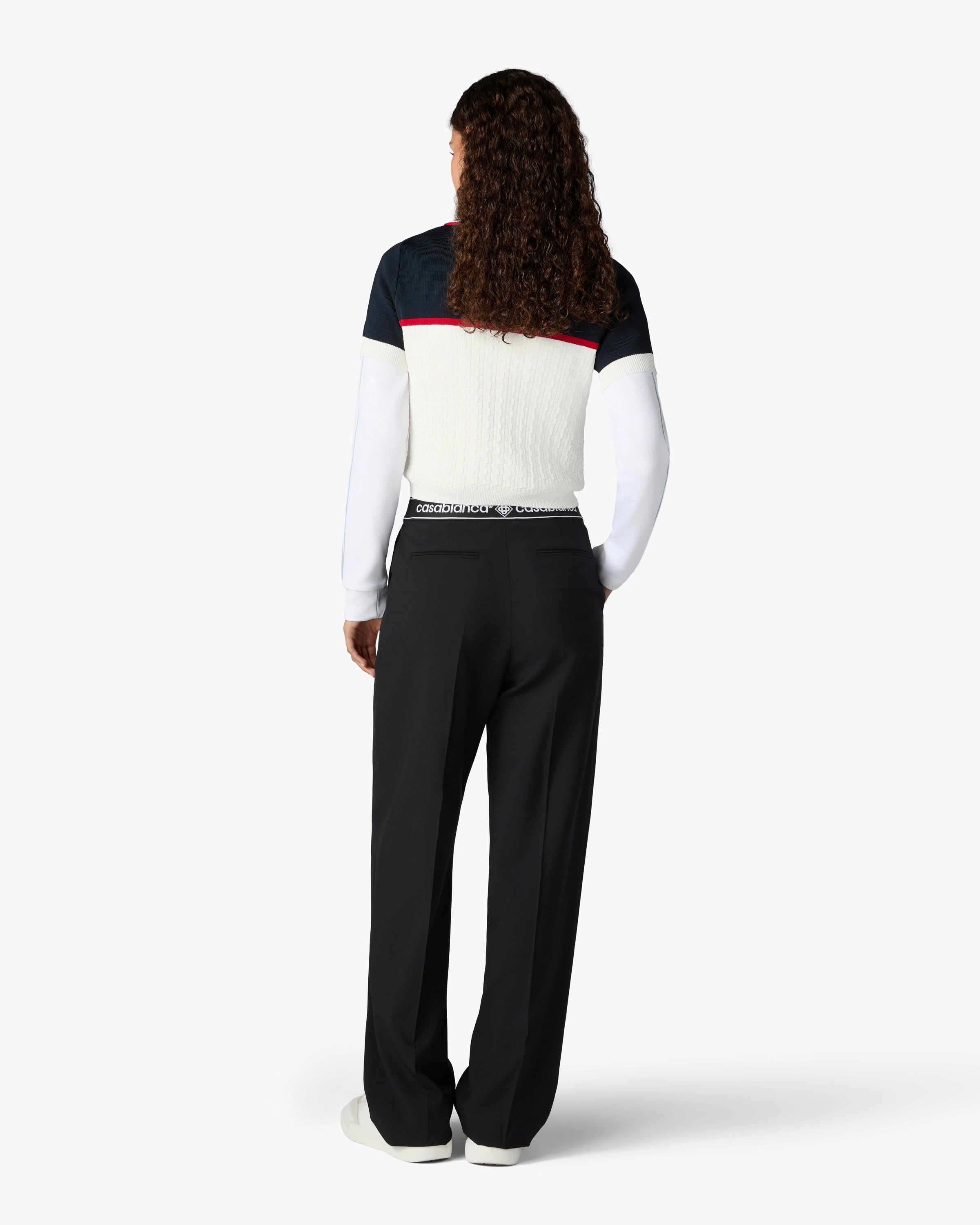 Casablanca Tennis polo in maglia crema navy viscosa