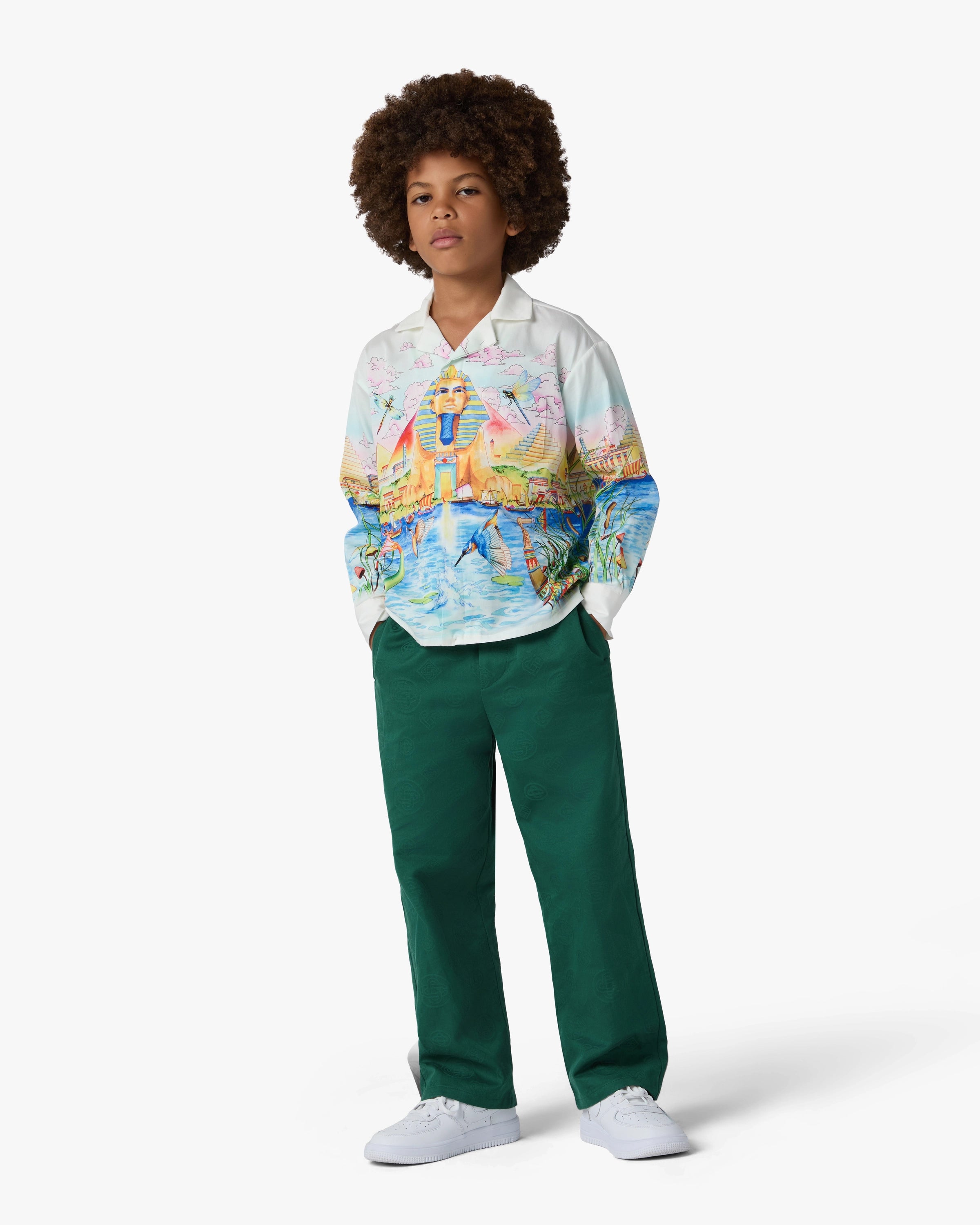 Casablanca Children's Green Monogram Chino Trousers bimbo verdi