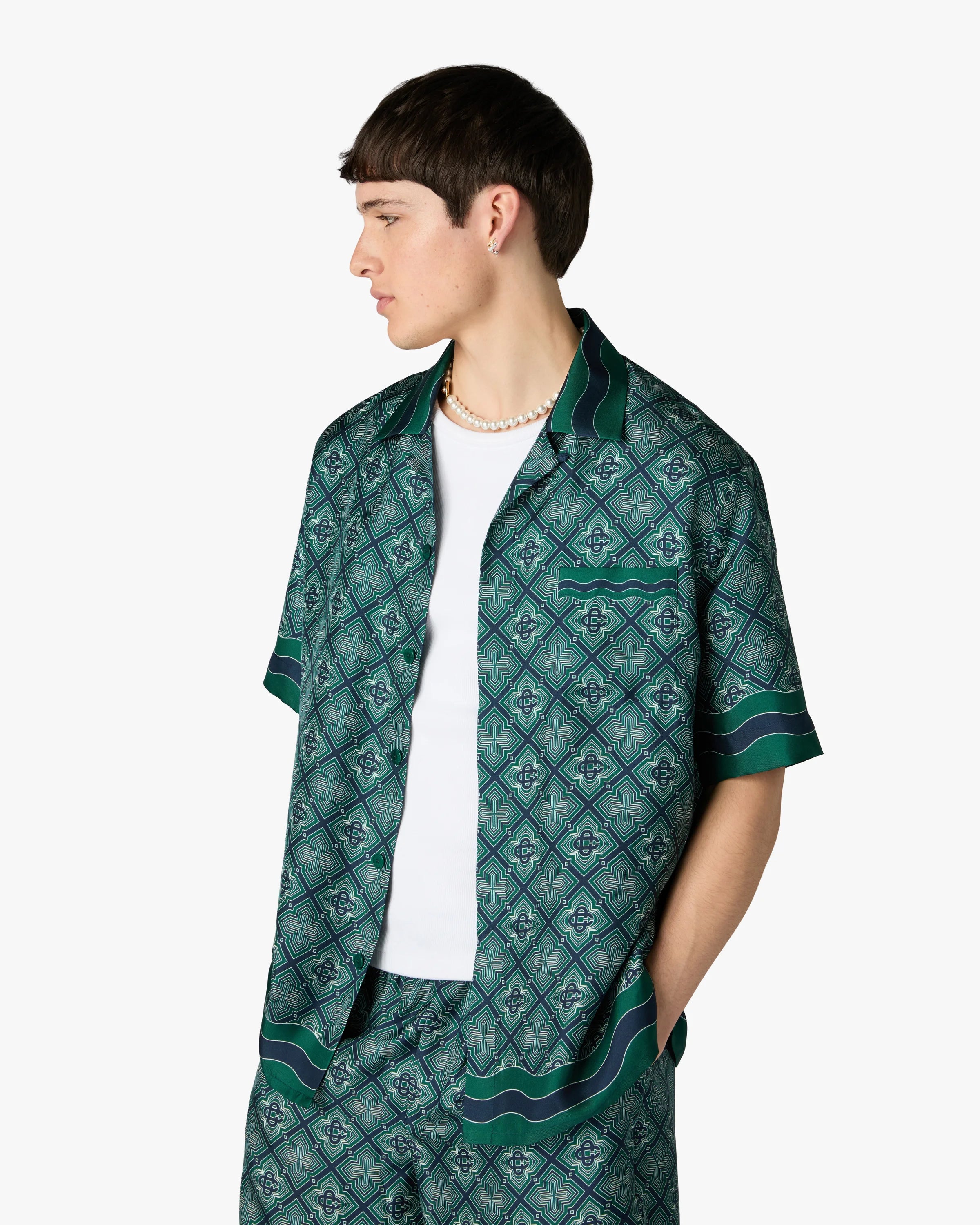 Casablanca Radiating Monogram camicia seta verde