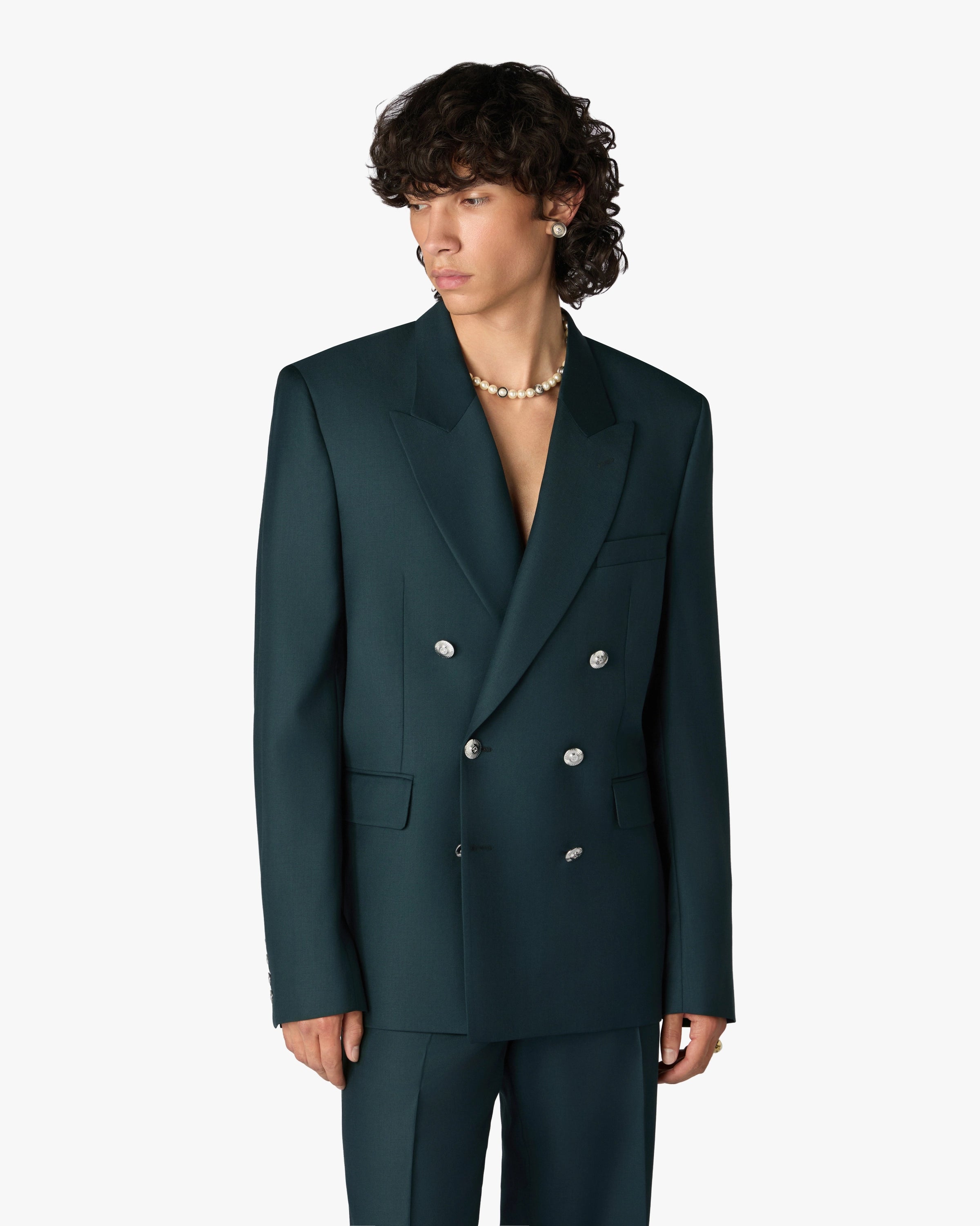 Casablanca Dark Teal Wool Double-Breasted Jacket giacca lana taglia 50