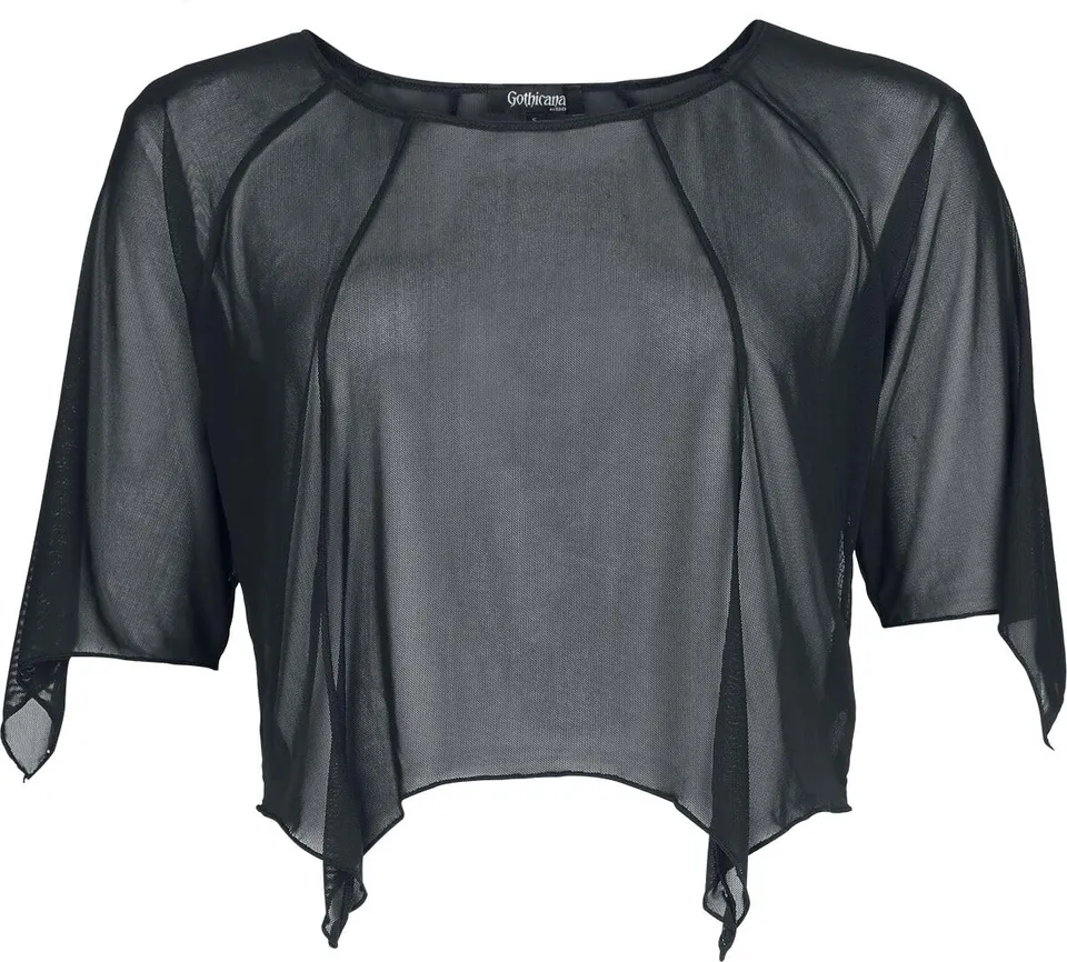 Gothicana Vailed in Darkness Bat Shape Mesh-Shirt t-shirt nera rete