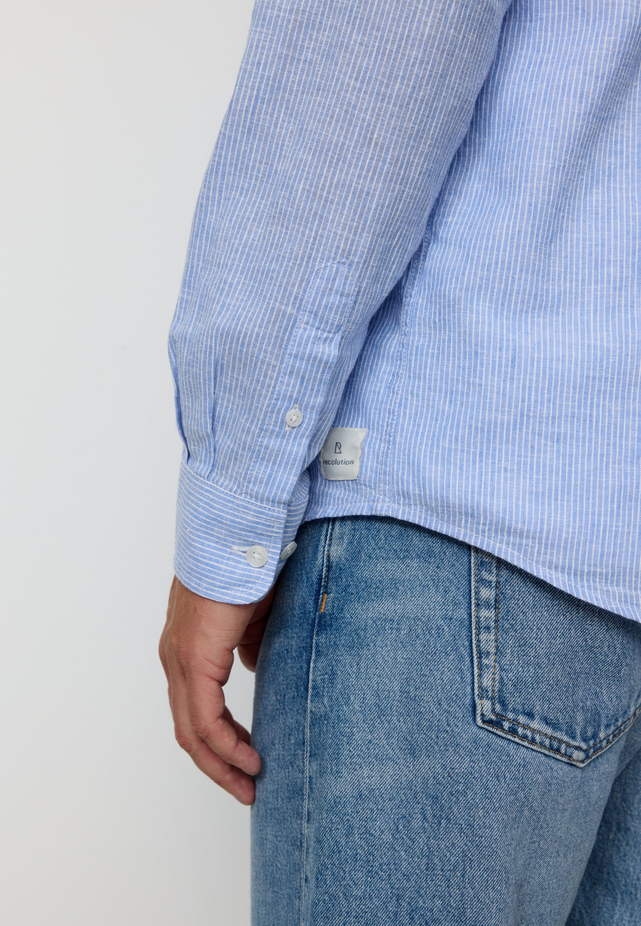 Recolution Yew Stripes camicia blue lino e cotone bio