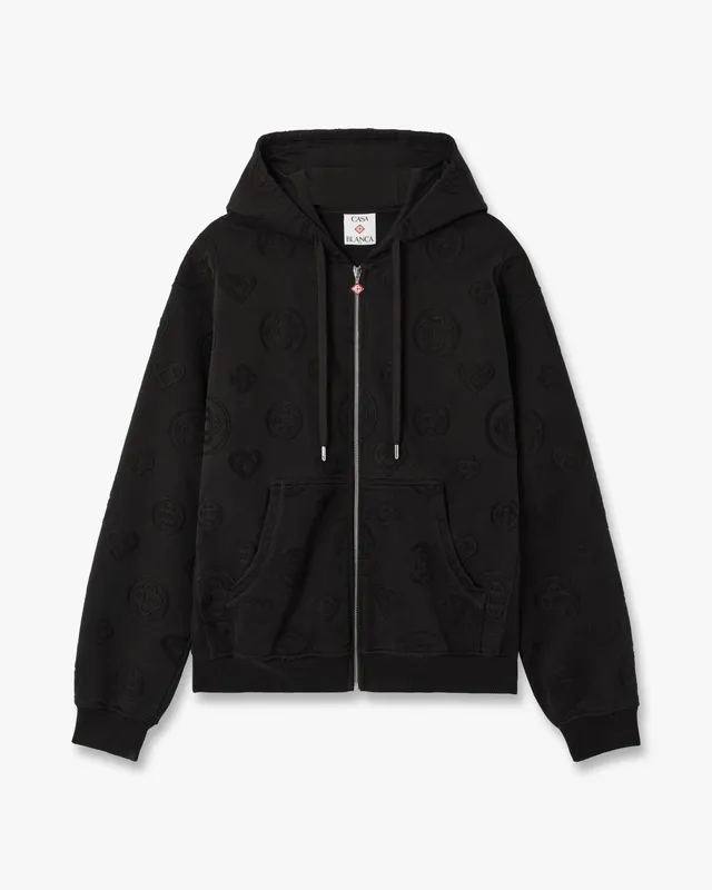 Casablanca Applique Monogram felpa cappuccio zip nero cotone