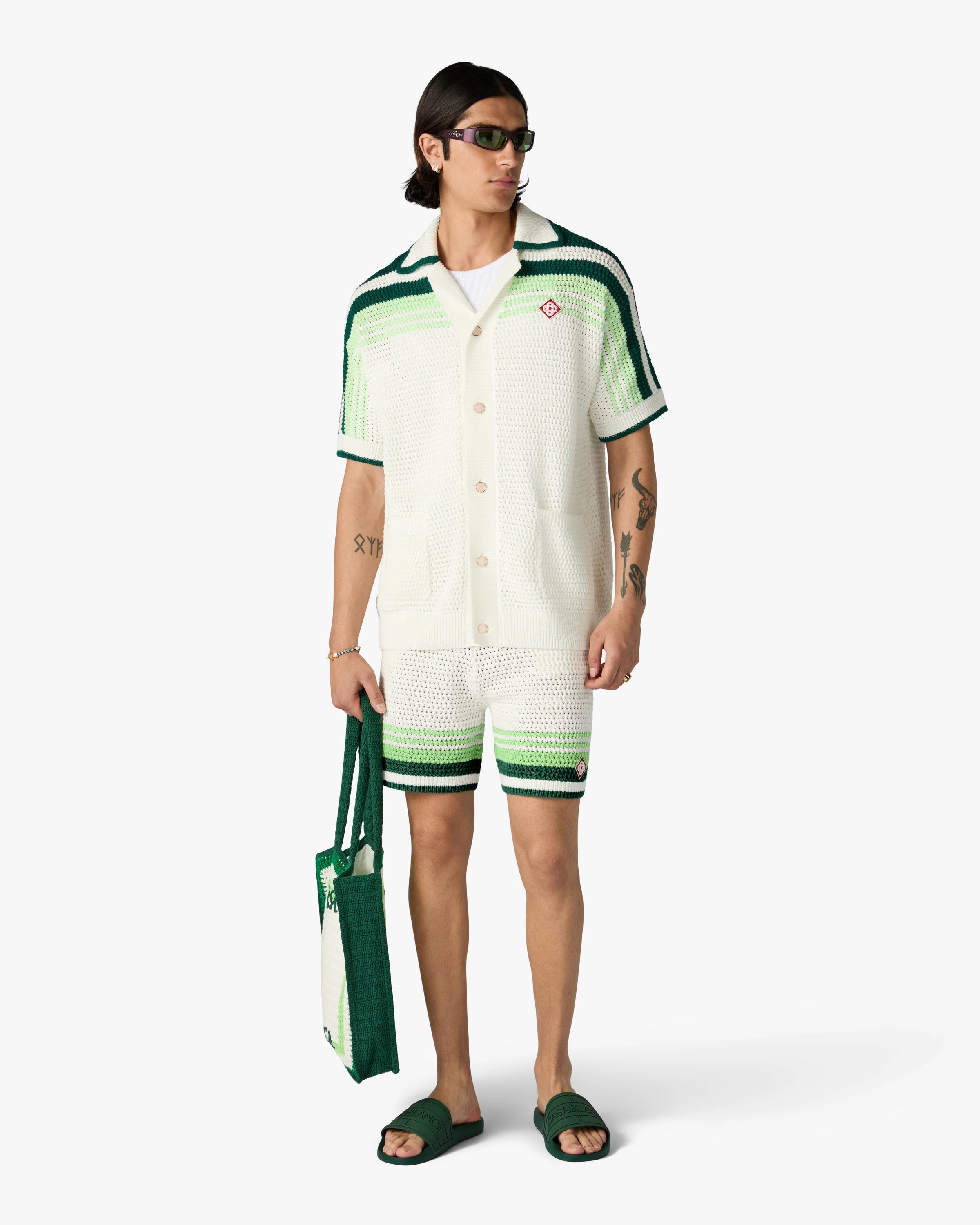 Casablanca Tennis Stripe shorts crochet verdi bianco