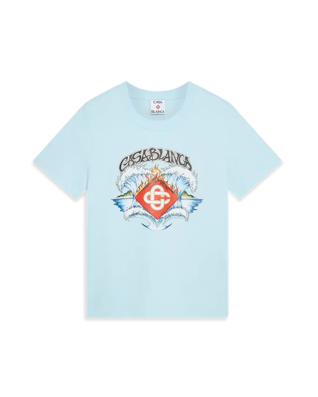 Casablanca Waves t-shirt azzurra cotone bio