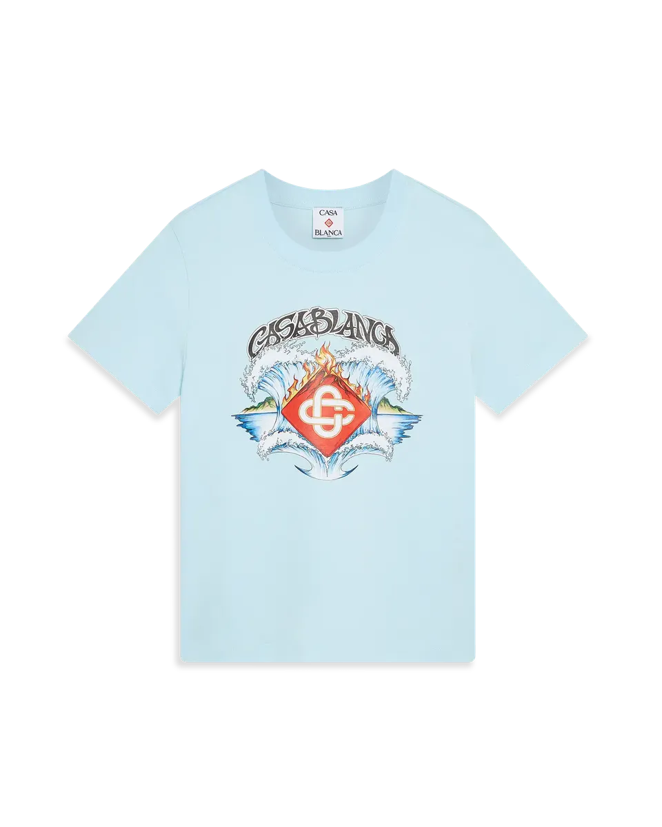 Casablanca Waves t-shirt azzurra cotone bio