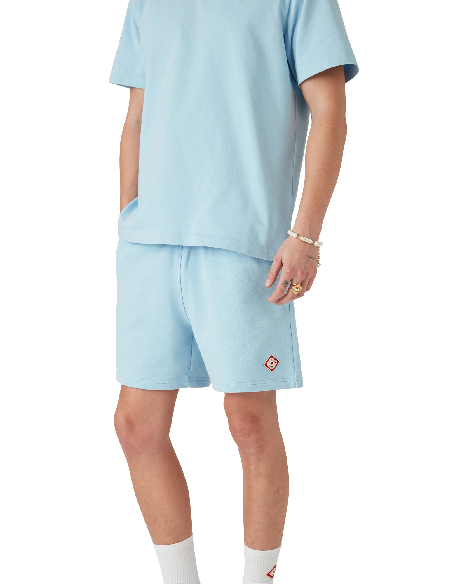 Casablanca Diamond Logo pantaloncini azzurri cotone bio
