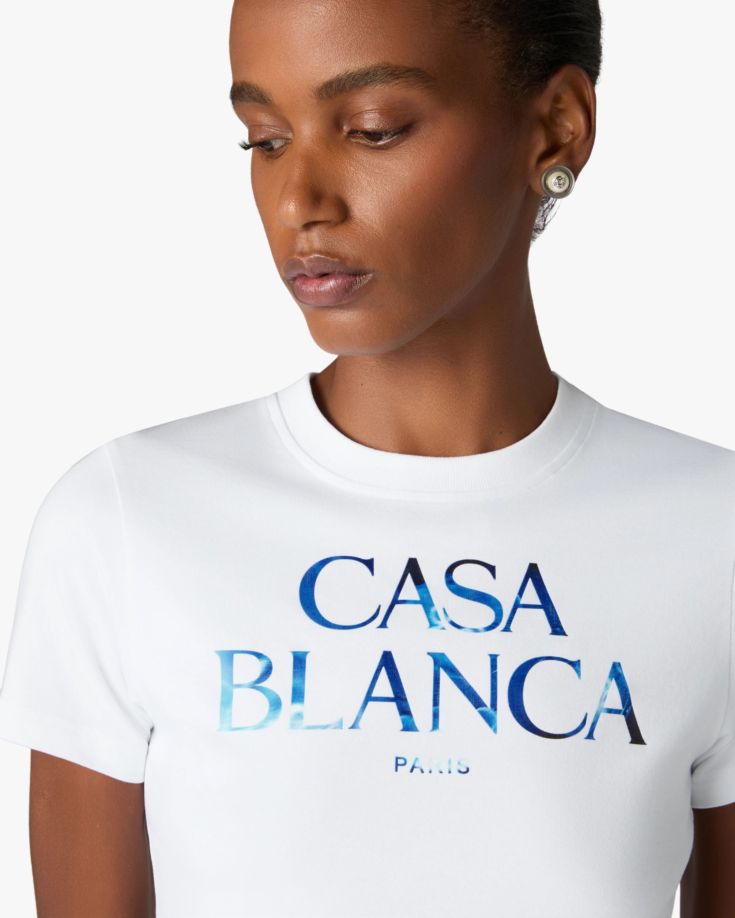 Casablanca Meduse T-Shirt donna bianca cropped cotone