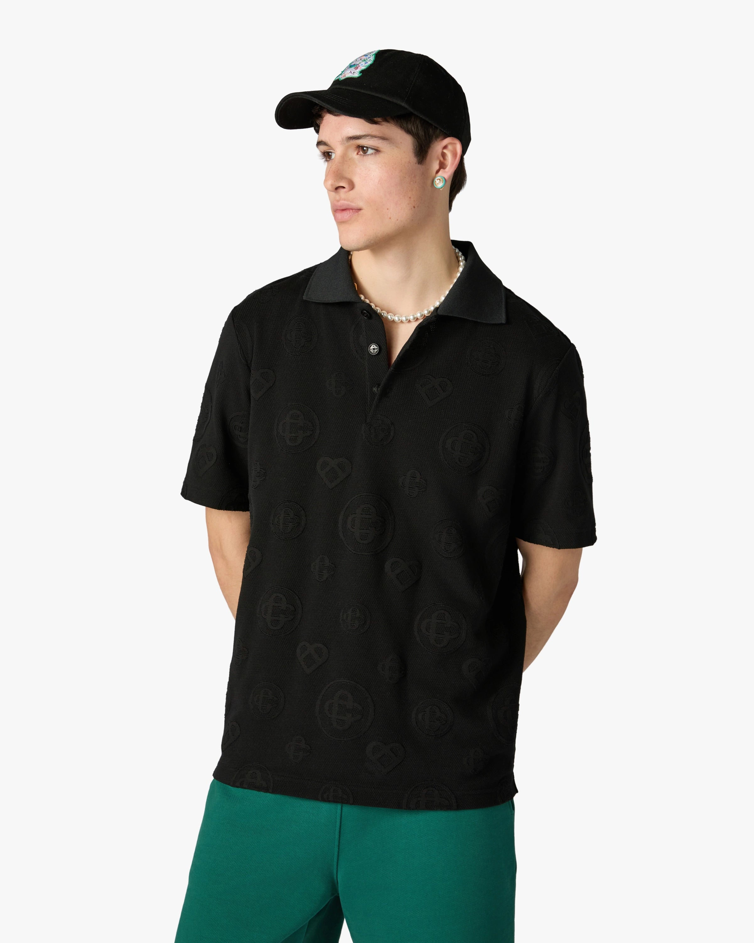 Casablanca Applique Monogram polo manica corta nero cotone bio