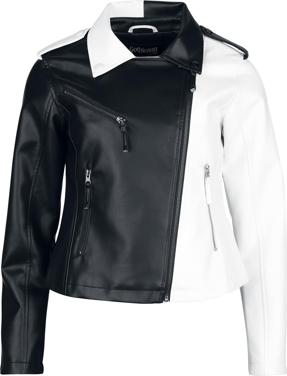 Gothicana by EMP Biker giacca S ecopelle bianca e nera